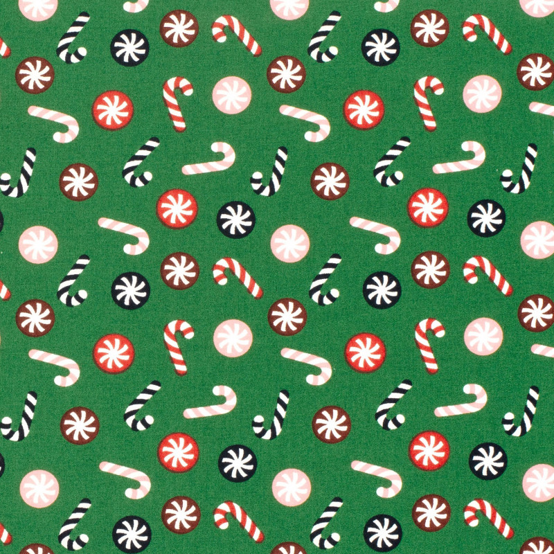 Poplin jul polkakäpp grön