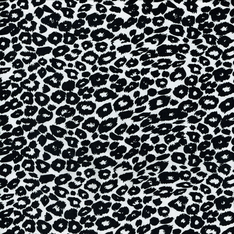 French terry digital Leopard black white