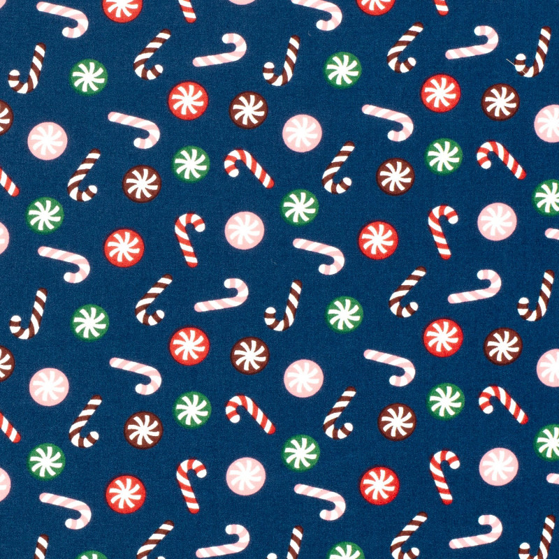 Poplin jul polkakäpp blå