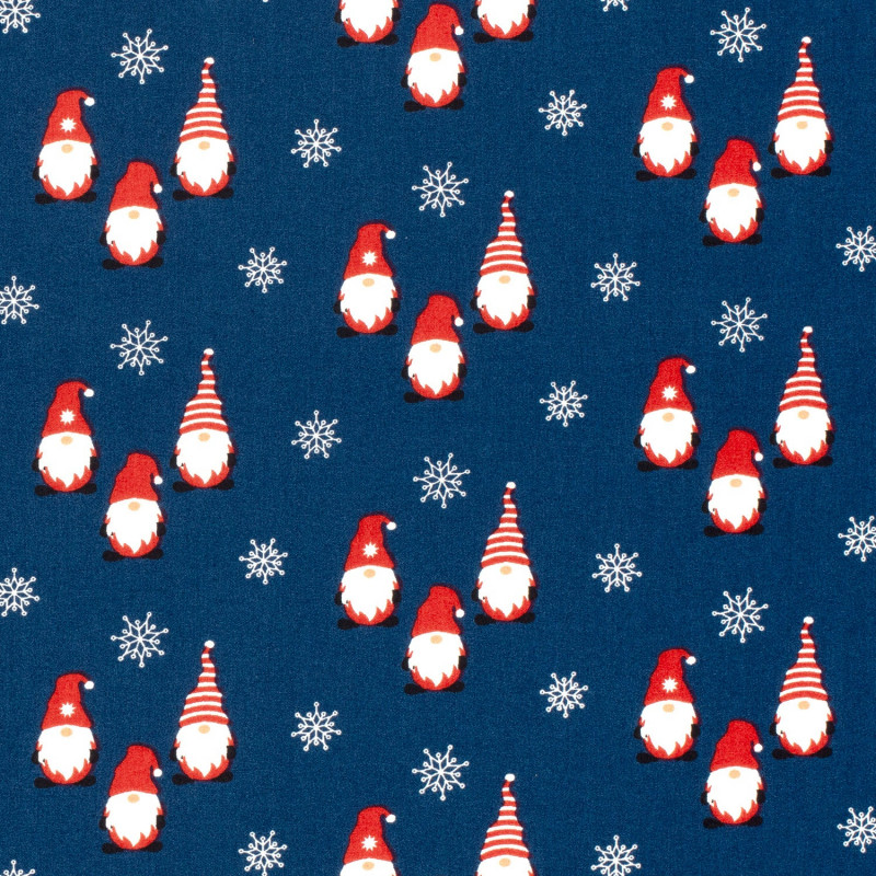 Poplin jul tomte blå