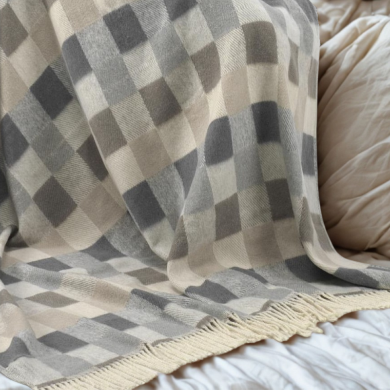 Pläd ruta beige grå brun