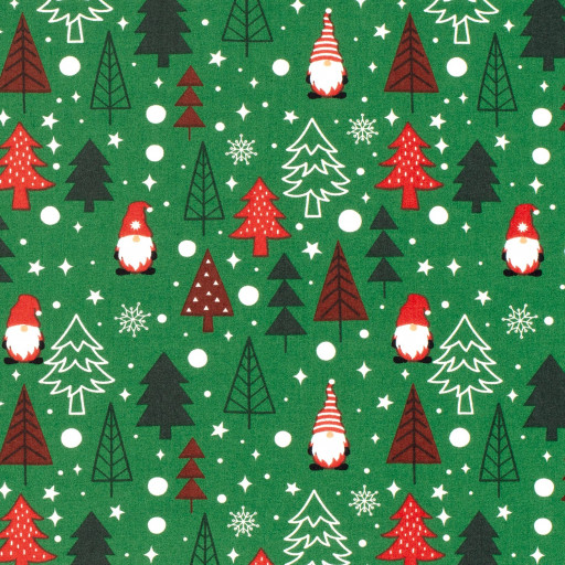 Poplin jul gran och tomte grön