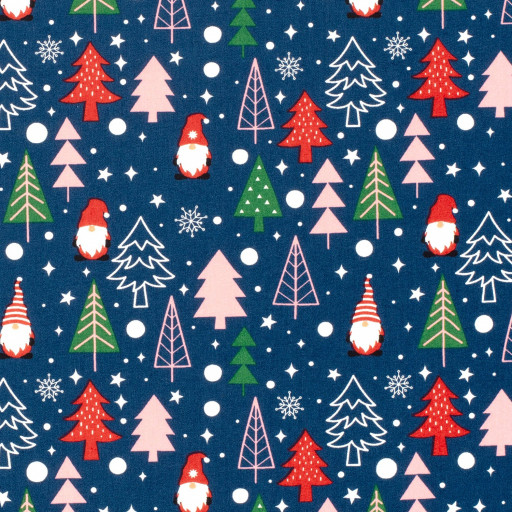 Poplin jul gran och tomte blå
