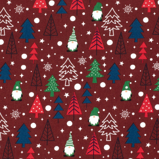 Poplin jul gran och tomte röd